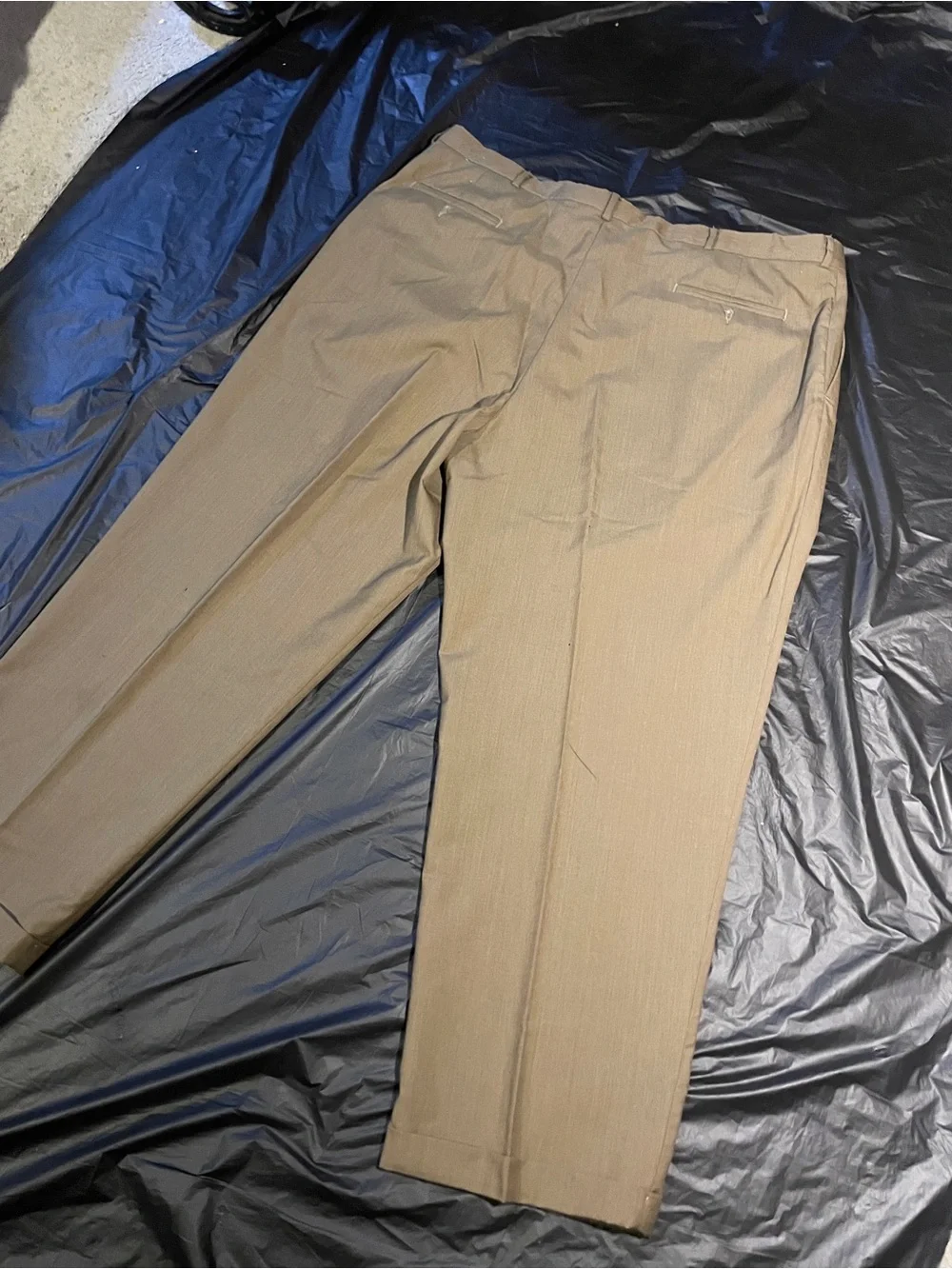 Lands End Mens Pleated Dress Trousers Olive Khaki 44 Regular